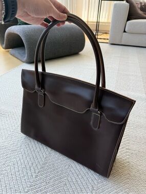 NWOT Lodi’s Leather Minimalist Chocolate Brown Tote Hand Bag Briefcase